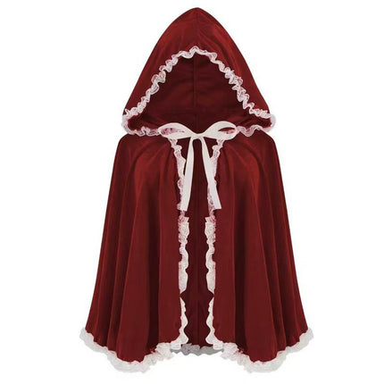 Uglysweatershops Halloween Red Lace-trimmed Hooded Witch Cosplay Cape
