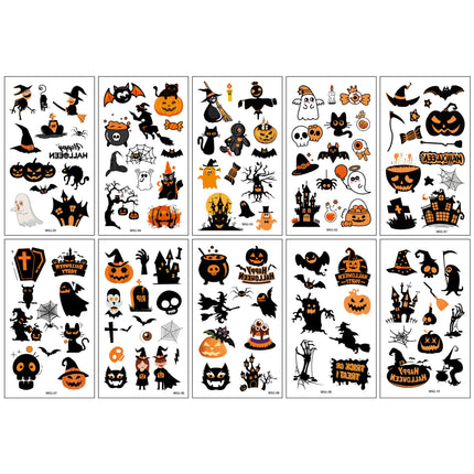 Uglysweatershops Halloween 10 Piece Fun Cartoon Temporary Tattoo Stickers For Kids