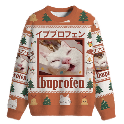 Uglysweatershops Ibuprofen Meme Cat Fuzzy Christmas Ugly Sweatshirt