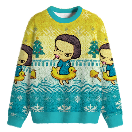 Uglysweatershops Girl Eating Lollipop Fuzzy Christmas Ugly Sweatshirt