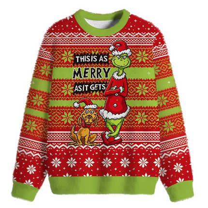 Uglysweatershops Holiday Monster Funny Fuzzy Christmas Ugly Sweatshirt