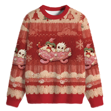 Uglysweatershops Exploring With Friends Fuzzy Christmas Ugly Sweatshirt