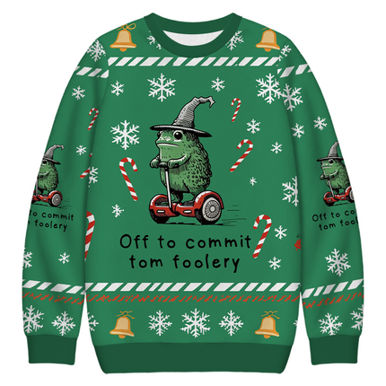 Uglysweatershops Frog Riding A Balance Scooter Christmas Ugly Sweatshirt