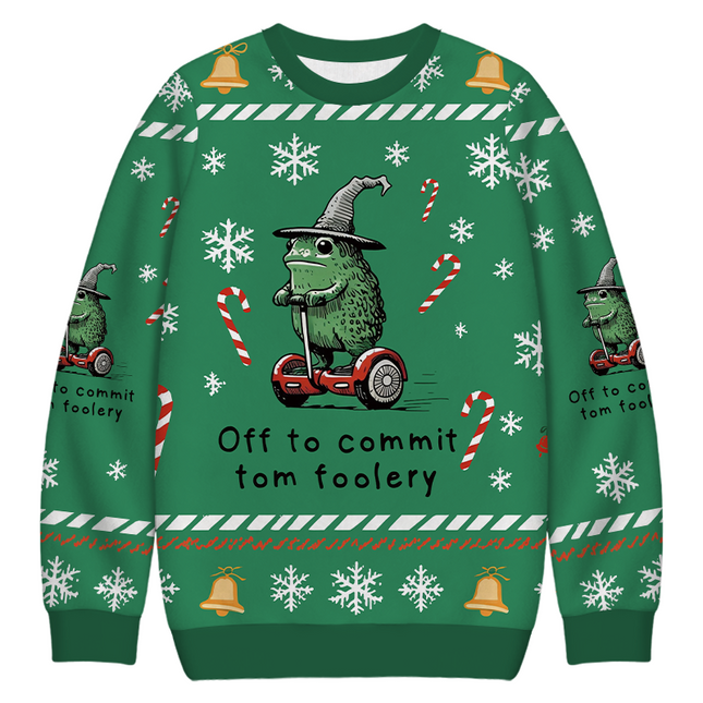 Uglysweatershops Frog Riding A Balance Scooter Christmas Ugly Sweatshirt
