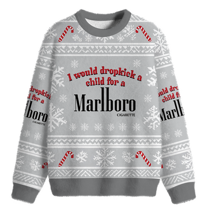 Uglysweatershops I Would Dropkcik A Child White Fuzzy Christmas Ugly Sweatshirt