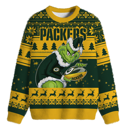 Uglysweatershops Green Bay Packers Fuzzy Christmas Ugly Sweatshirt