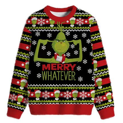 Uglysweatershops Merry Whatever Fuzzy Christmas Ugly Sweatshirt