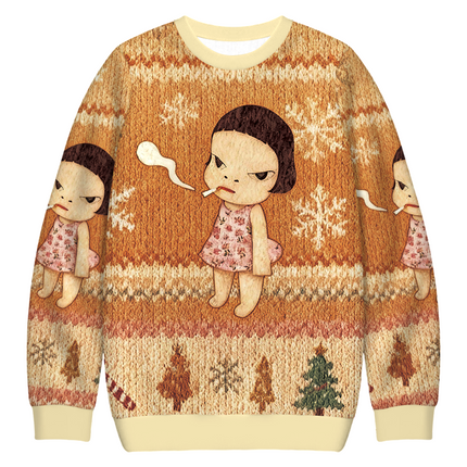 Uglysweatershops Smoking Girl Christmas Ugly Sweatshirt