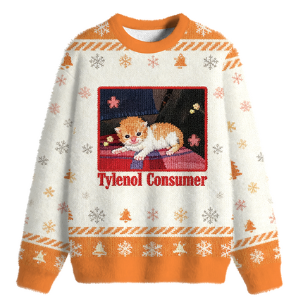 Uglysweatershops Tylenol Cat Fuzzy Christmas Ugly Sweatshirt