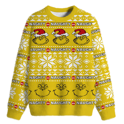 Uglysweatershops Naughty Vintage Fuzzy Christmas Ugly Sweatshirt