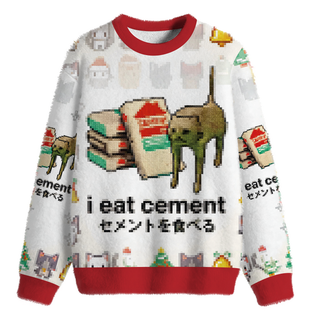 Uglysweatershops I Eat Cement Fuzzy Christmas Ugly Sweatshirt