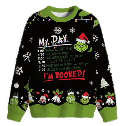 Uglysweatershops My Day I'm Booked Fuzzy Christmas Ugly Sweatshirt