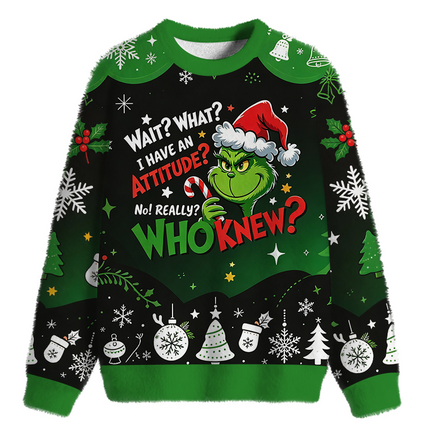 Uglysweatershops Wait What I Have An Attitude Fuzzy Christmas Ugly Sweatshirt
