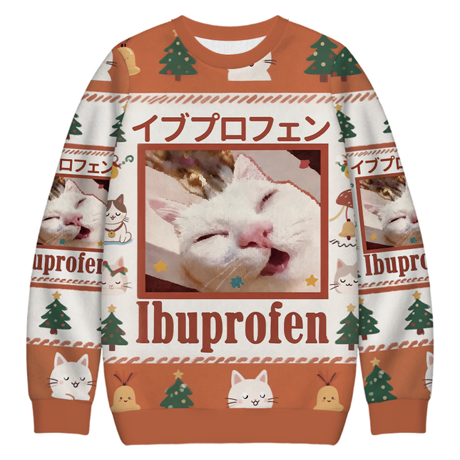 Uglysweatershops Ibuprofen Meme Cat Christmas Ugly Sweatshirt