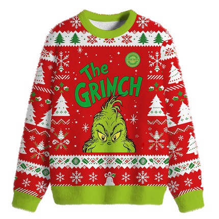 Uglysweatershops Green Funny Fuzzy Christmas Ugly Sweatshirt