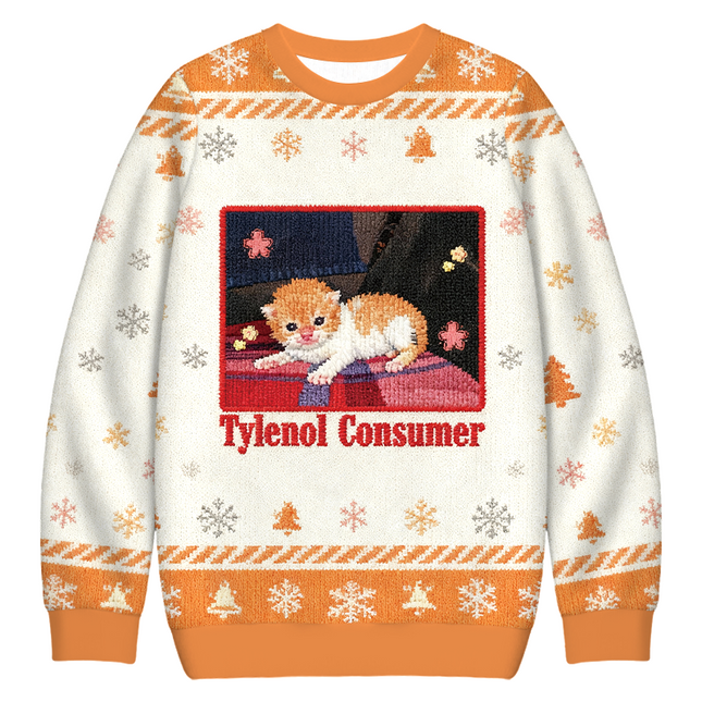 Uglysweatershops Tylenol Cat Christmas Ugly Sweatshirt