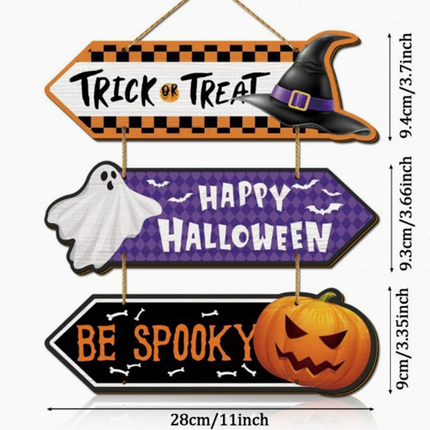Uglysweatershops Halloween 2-Pack Pumpkin Moon Wooden Decorative Doorplate