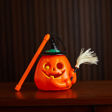 Uglysweatershops Halloween Kid Handheld Broom Magic Pumpkin Lantern