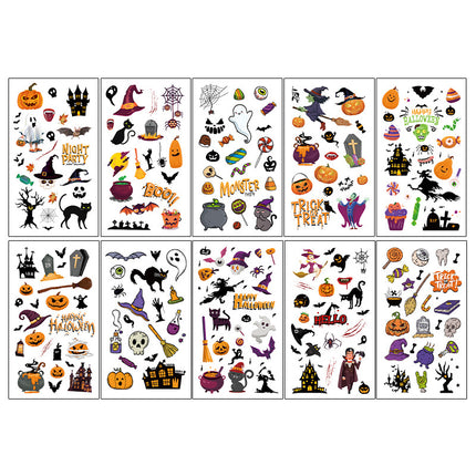 Uglysweatershops Halloween 10 Piece Fun Cartoon Temporary Tattoo Stickers For Kids