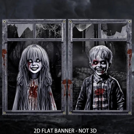 Uglysweatershops Halloween 2-Piece Horror Ghost Window Decoration Door Curtain
