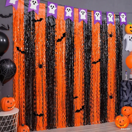 Uglysweatershops Halloween Theme Color Block Sequin Rain Curtain