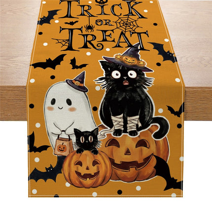 Uglysweatershops Halloween Black Cat Pumpkin Print Decorative Tablecloth