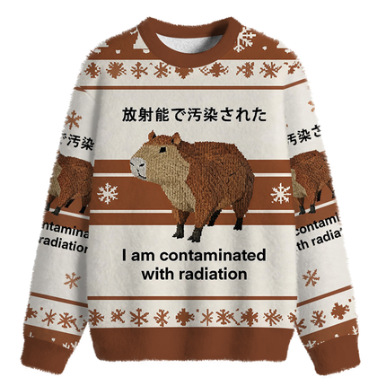 Uglysweatershops Capybara Contaminated By Radiation Fuzzy Christmas Ugly Sweatshirt