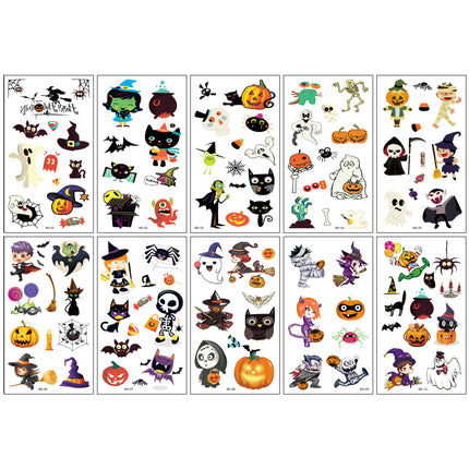 Uglysweatershops Halloween 10 Piece Fun Cartoon Temporary Tattoo Stickers For Kids