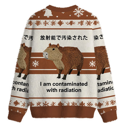 Uglysweatershops Capybara Contaminated By Radiation Fuzzy Christmas Ugly Sweatshirt
