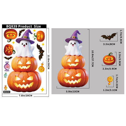Uglysweatershops Halloween 3-Pack Bat Pumpkin Ghost Glass Window Sticker