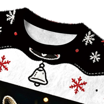 Uglysweatershops Racoon with a Ice Coffee Fuzzy Christmas Ugly Sweatshirt