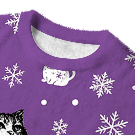 Uglysweatershops Skin & Bones Cat Fuzzy Christmas Ugly Sweatshirt