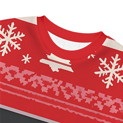 Uglysweatershops Red Psychedelic Cat Christmas Ugly Sweatshirt