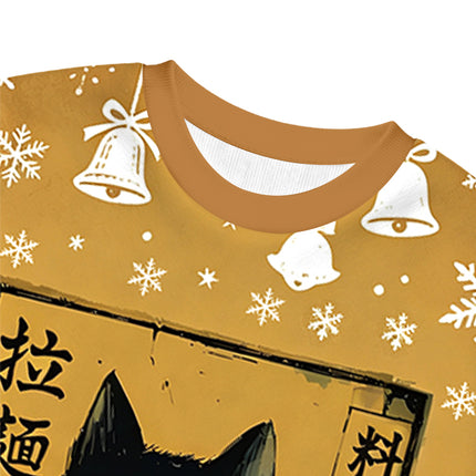 Uglysweatershops Cute Black Cat Eating Ramen Christmas Ugly Sweatshirt