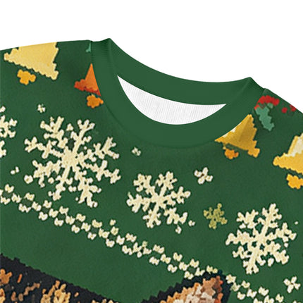 Uglysweatershops Funny Smoking Cat Green Christmas Ugly Sweatshirt
