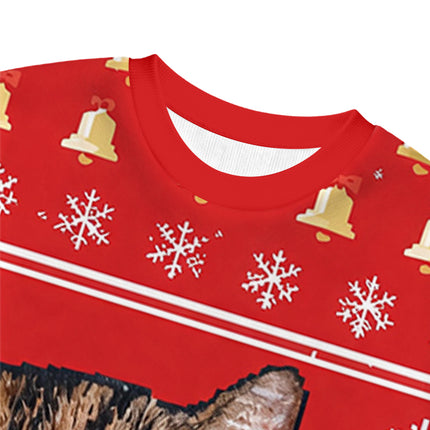 Uglysweatershops Red Funny Smoking Cat Meme Christmas Ugly Sweatshirt