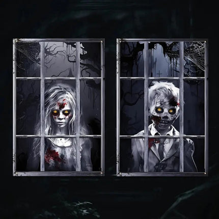 Uglysweatershops Halloween 2-Piece Horror Ghost Window Decoration Door Curtain