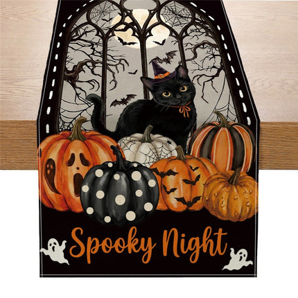 Uglysweatershops Halloween Black Cat Pumpkin Print Decorative Tablecloth