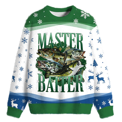 Uglysweatershops Master Baiter Retro Fuzzy Christmas Ugly Sweatshirt