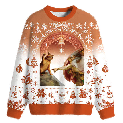 Uglysweatershops The Creation of Cat Fuzzy Christmas Ugly Sweatshirt