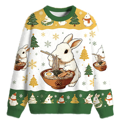 Uglysweatershops Bunny:One More Bowl Fuzzy Christmas Ugly Sweatshirt