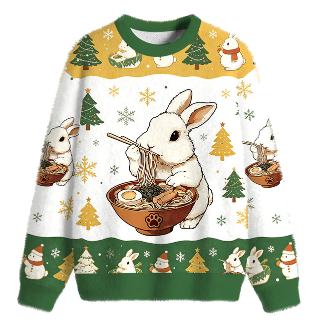 Uglysweatershops Bunny:One More Bowl Fuzzy Christmas Ugly Sweatshirt