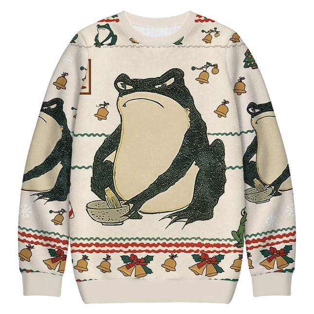 Uglysweatershops Japanese Frog Christmas Ugly Sweatshirt