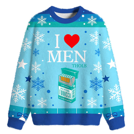 Uglysweatershops I Heart Love Smoking Fuzzy Christmas Ugly Sweatshirt