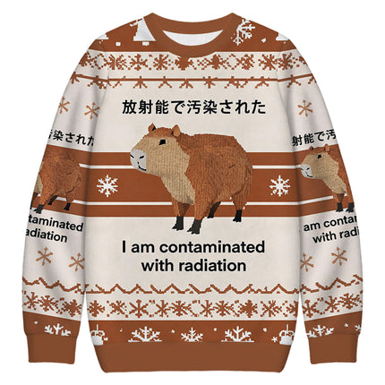 Uglysweatershops Brown Capybara Contaminated By Radiation Christmas Ugly Sweatshirt