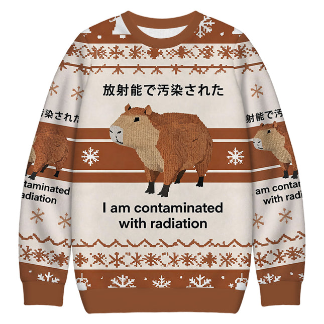 Uglysweatershops Brown Capybara Contaminated By Radiation Christmas Ugly Sweatshirt