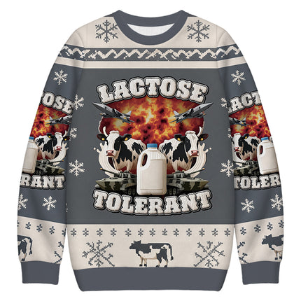 Uglysweatershops Lactose Tolerant Funny Meme Christmas Ugly Sweatshirt