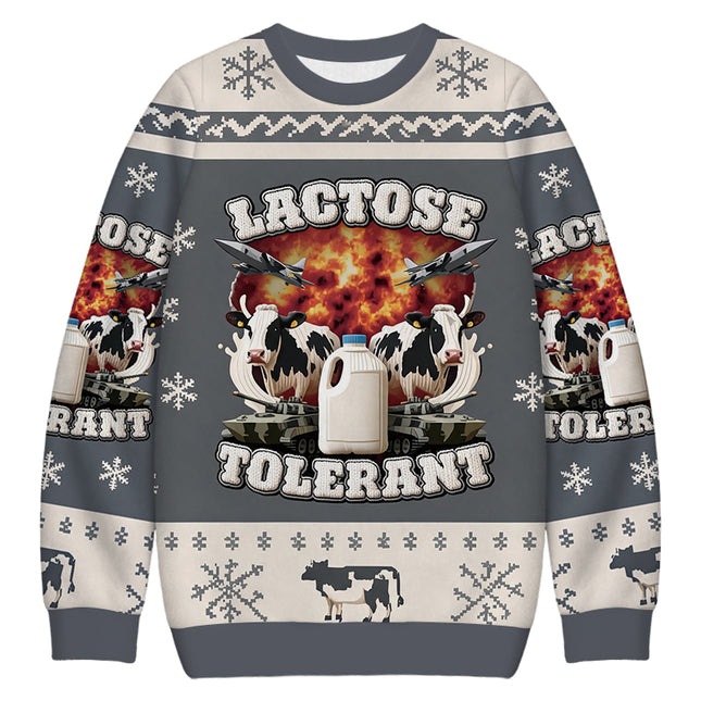 Uglysweatershops Lactose Tolerant Funny Meme Christmas Ugly Sweatshirt