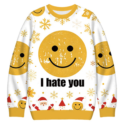 Uglysweatershops I Hate You Smiley Face Christmas Ugly Sweatshirt