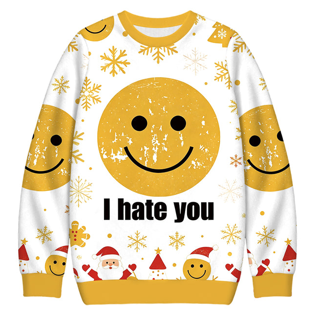 Uglysweatershops I Hate You Smiley Face Christmas Ugly Sweatshirt